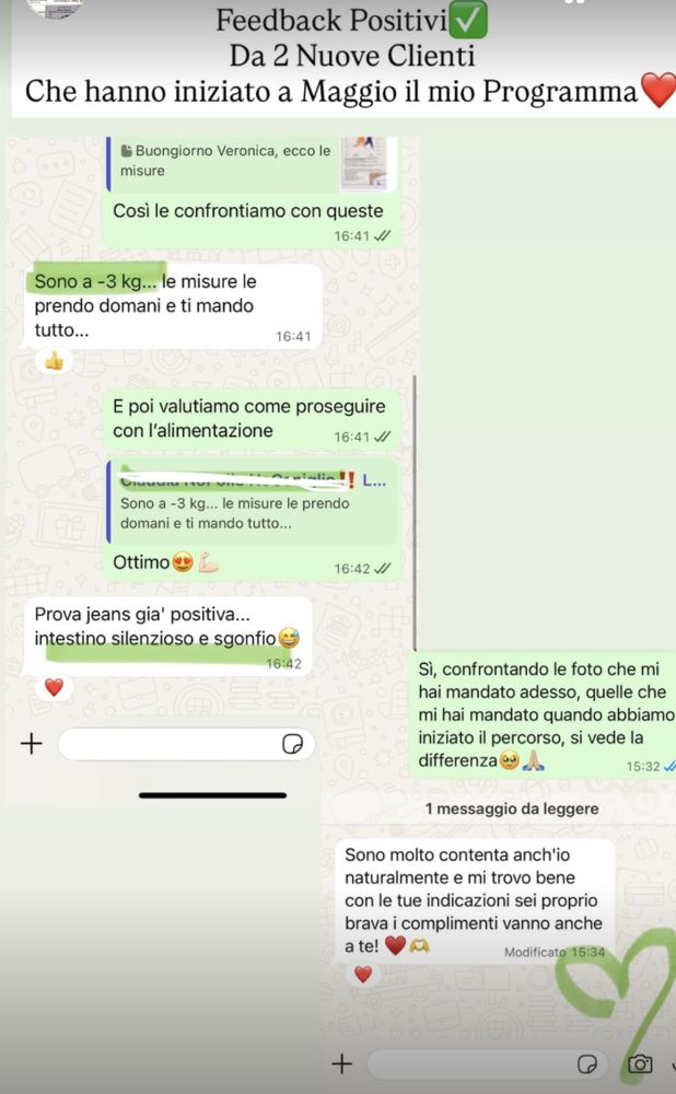Testimonianza WhatsApp: intestino più leggero, jeans che tornano