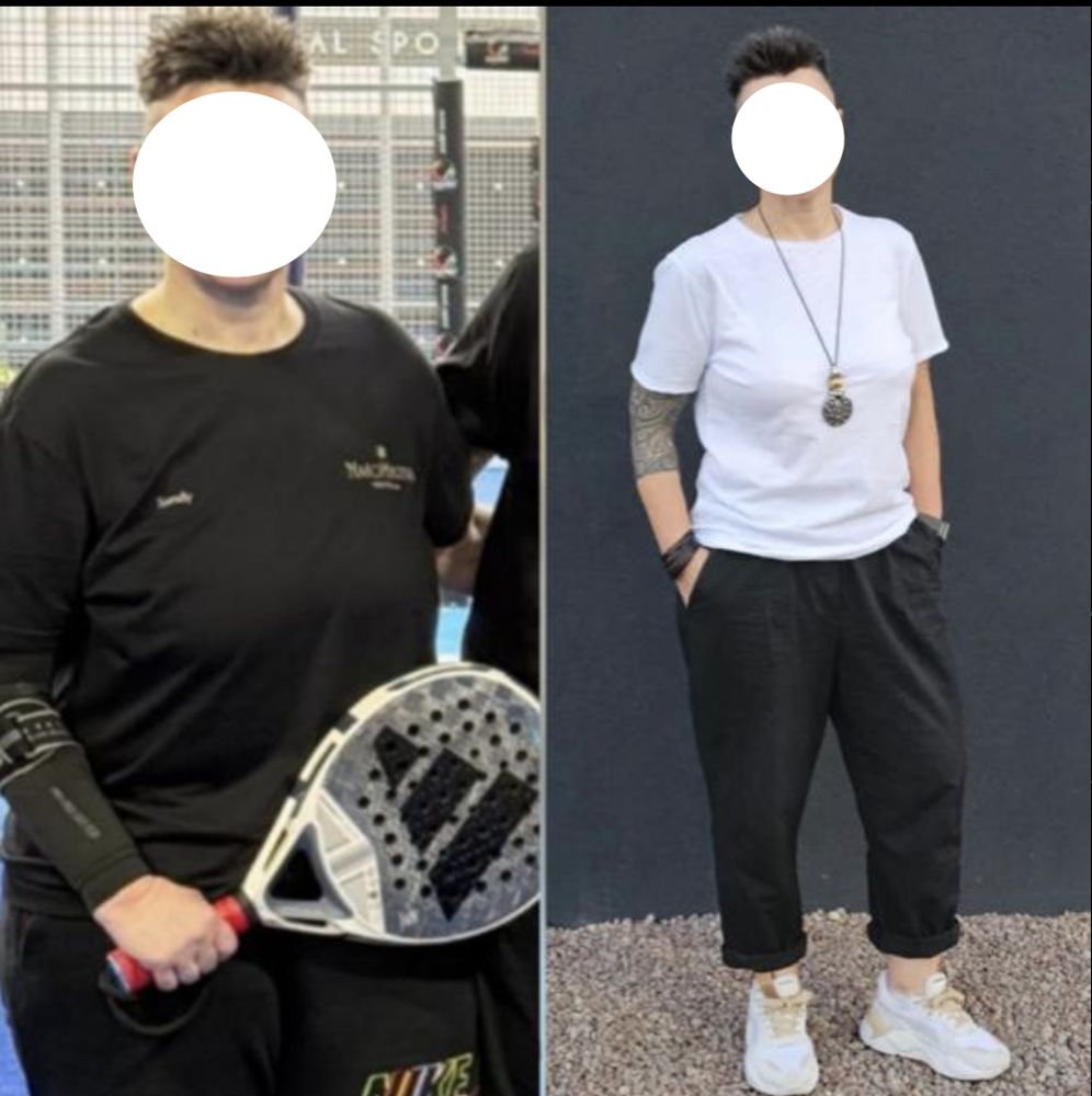 Foto prima e dopo di un cliente uomo, corpo più asciutto